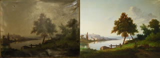 Restauration tableau paysage du 19ème siècle