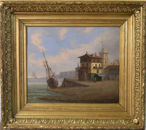 Sale of old paintings : Quay on the Nordic coast