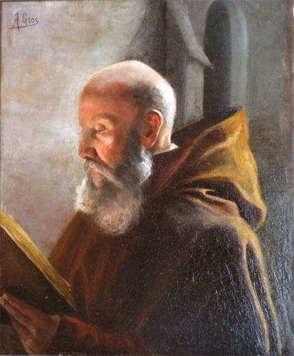 Vente tableau A. Gros - Ecole française - Portrait de moine lisant - 19 20e
